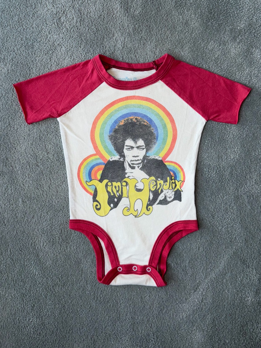 Rowdy Sprout Kids Red and White Jimi Hendrix Graphic One-Piece